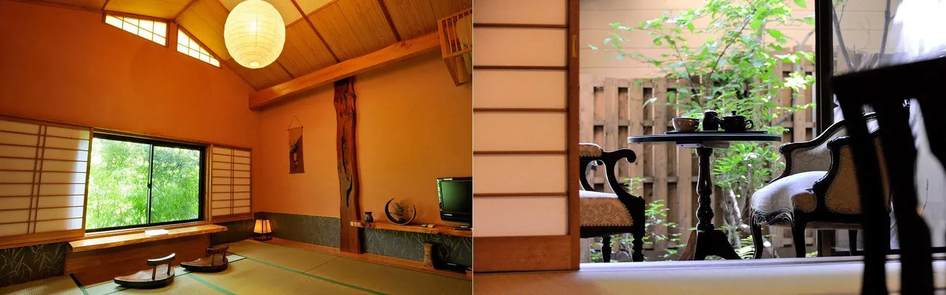 Tatami room with paper lantern and shoji screens at Komatsu, Kirishima
