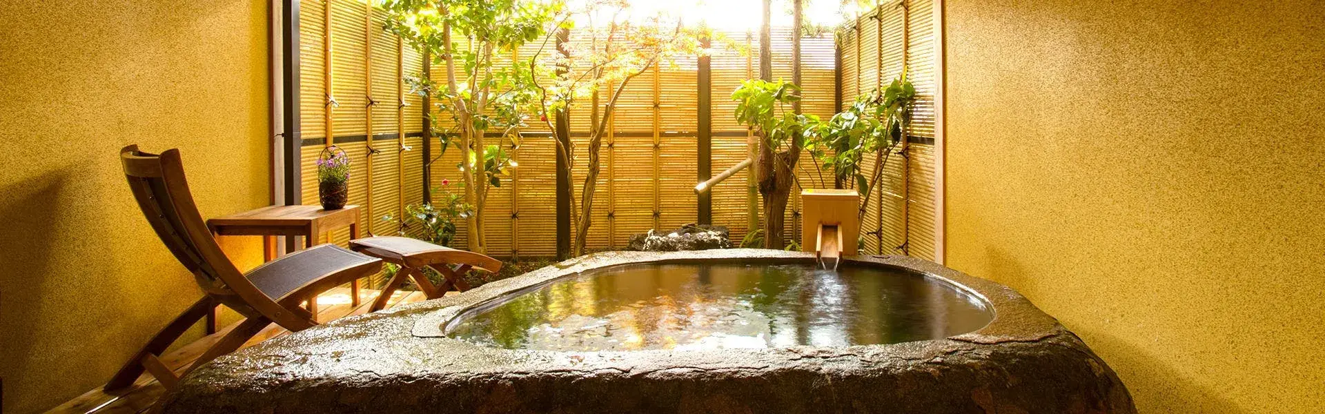 Private stone rotenburo with bamboo garden at Hananorenn, Toi onsen